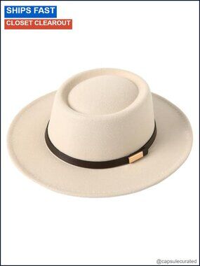 Wool Blend Wide Brim Vintage Fedora Hat Belt Panama Felt Jazz